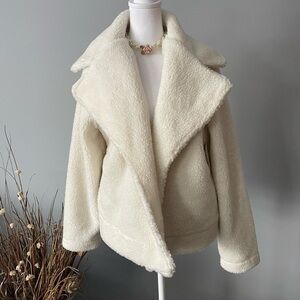 NWT Banana Republic Factory Open Front Sherpa Jacket in Ivory Size Large